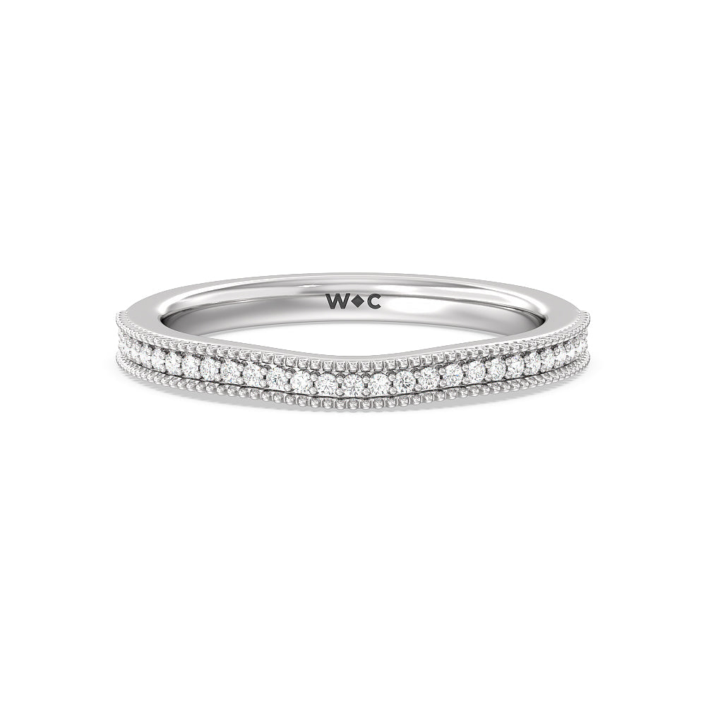 Milgrain Centerline Six Prong Solitaire Diamond Wedding Band with Platinum Cut Diamond in 14KT Platinum view 1
