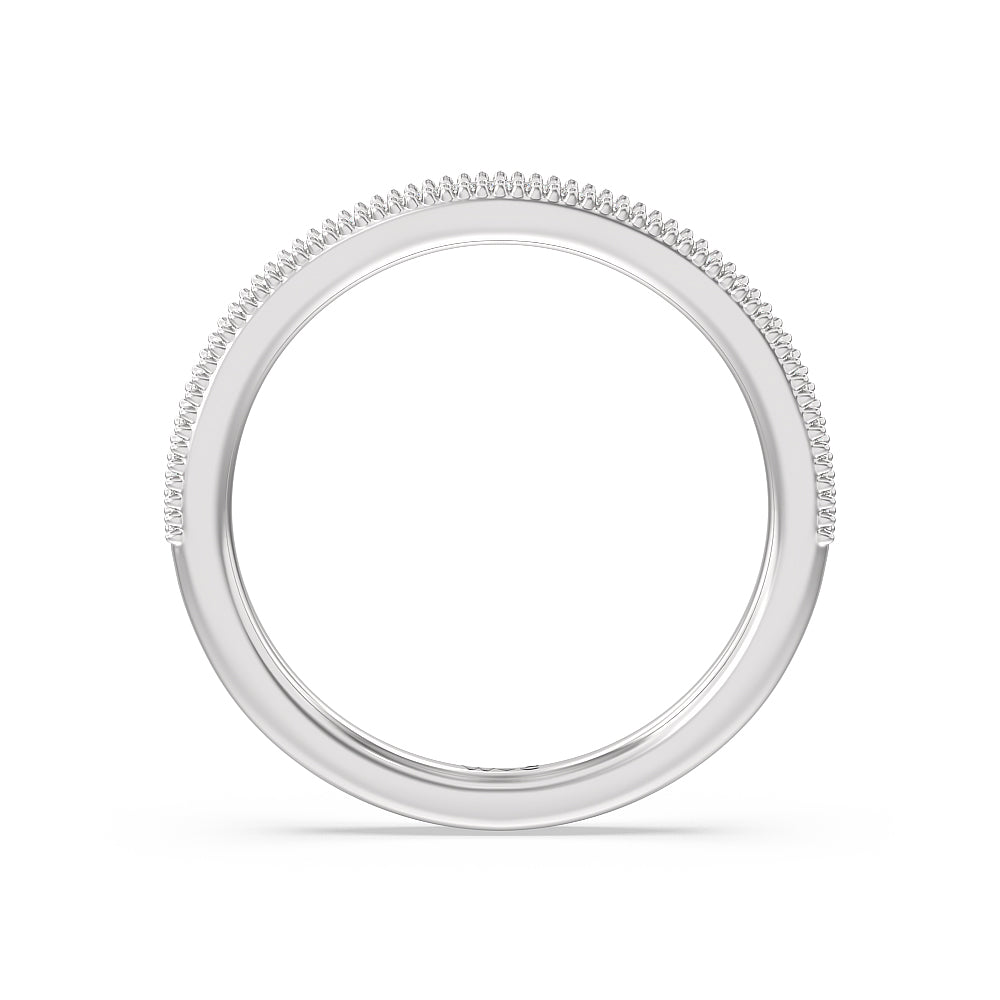 Milgrain Centerline Six Prong Solitaire Diamond Wedding Band with Platinum Cut Diamond in 14KT Platinum view 2
