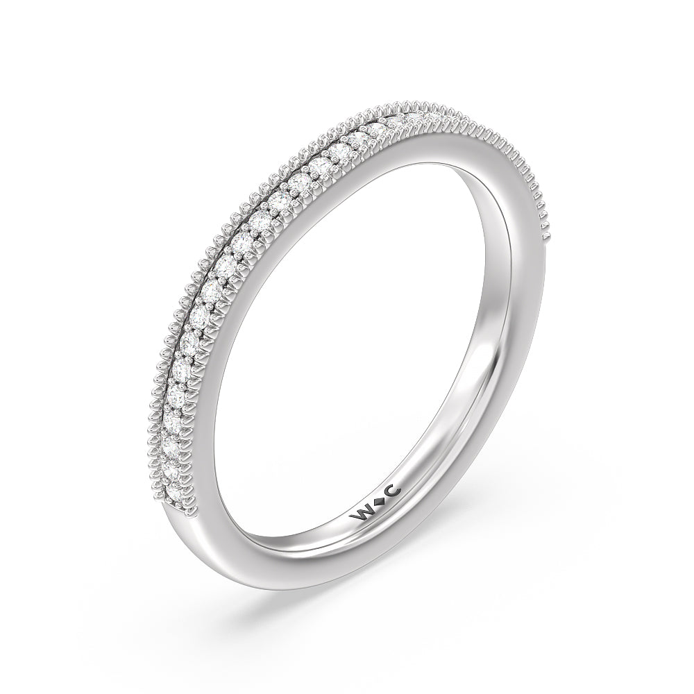 Milgrain Centerline Six Prong Solitaire Diamond Wedding Band with Platinum Cut Diamond in 14KT Platinum view 4
