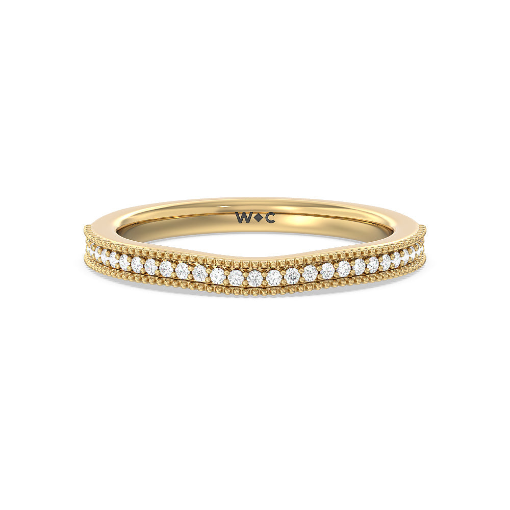 Milgrain Centerline Six Prong Solitaire Diamond Wedding Band with 18KT Yellow Gold Cut Diamond in 14KT Yellow Gold view 1
