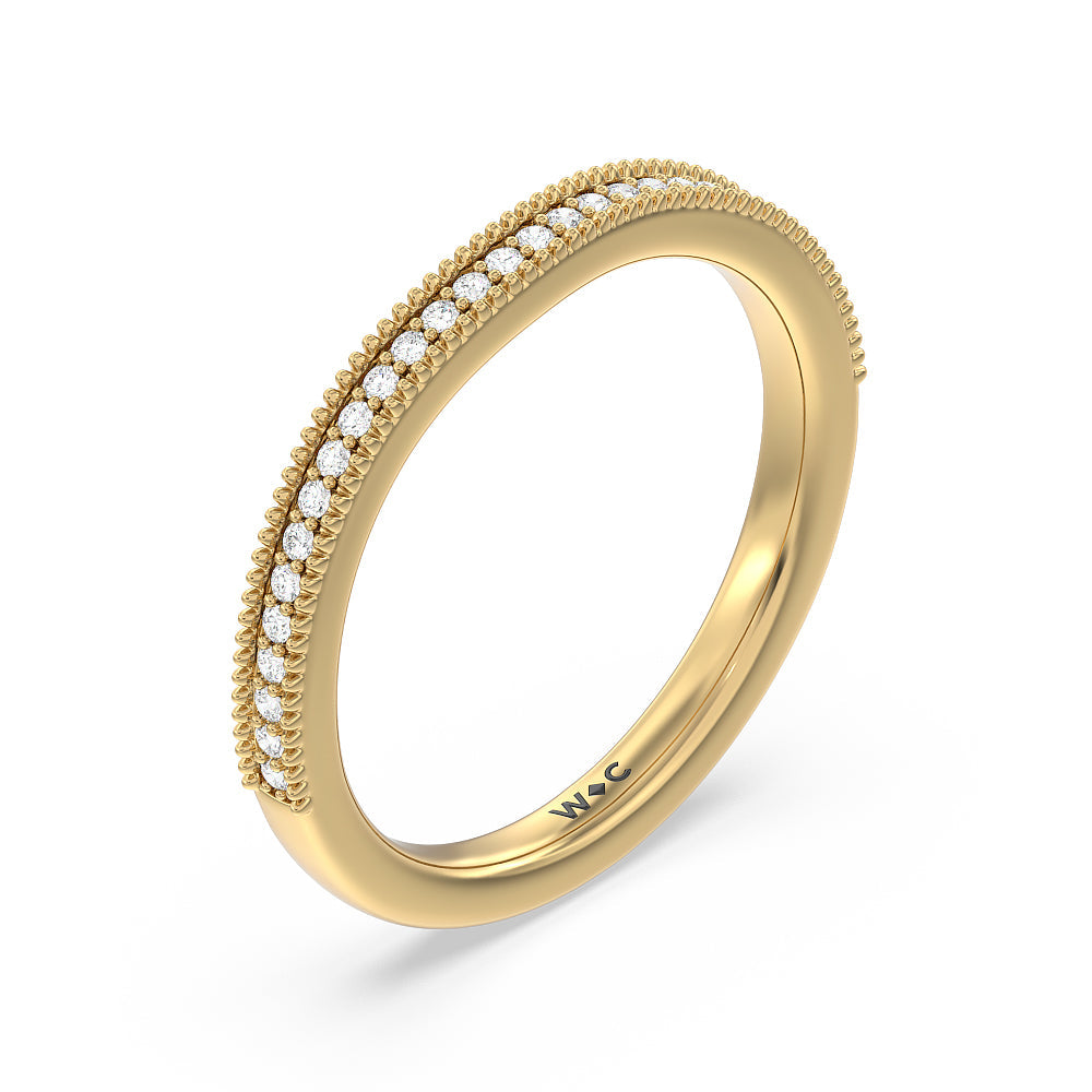 Milgrain Centerline Six Prong Solitaire Diamond Wedding Band with 18KT Yellow Gold Cut Diamond in 14KT Yellow Gold view 4
