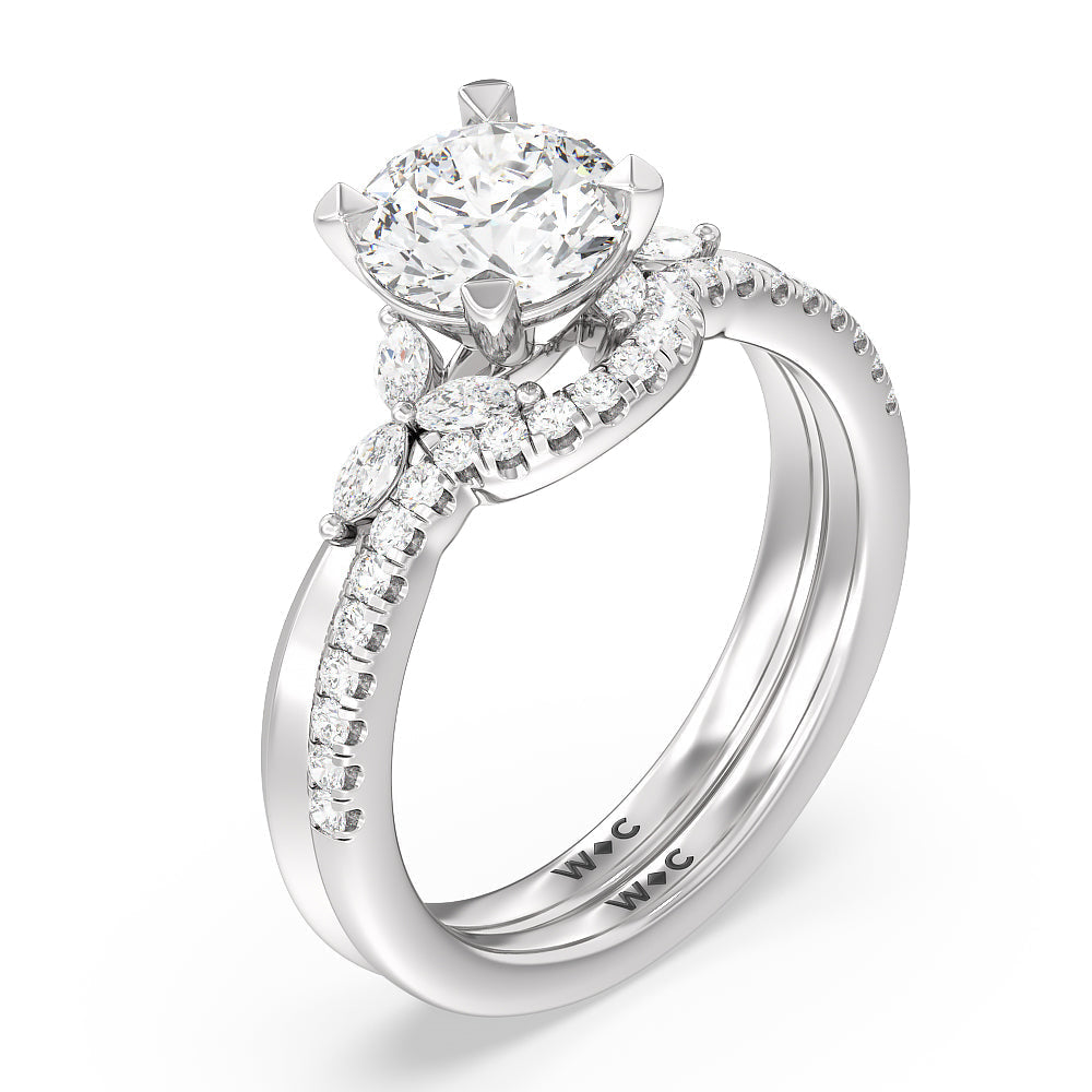 Marquise Accent Knife Edge Solitaire Diamond Wedding Band with Platinum Cut Diamond in 14KT Platinum view 3

