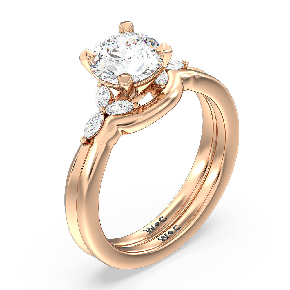 Marquise Accent Knife Edge Solitaire Wedding Band with 18KT Rose Gold Cut Diamond in 14KT Rose Gold view 3
