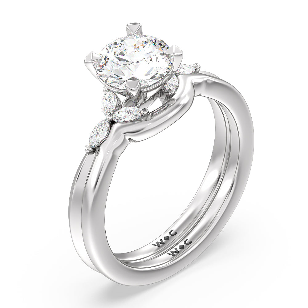 Marquise Accent Knife Edge Solitaire Wedding Band with Platinum Cut Diamond in 14KT Platinum view 3
