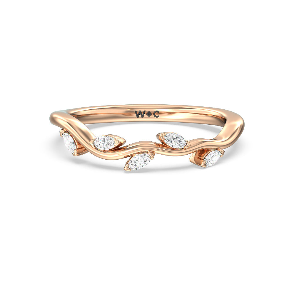 Slender Vine Six Prong Solitaire Diamond Wedding Band (E+ VS+) with 18KT Rose Gold Cut Diamond in 14KT Rose Gold view 1
