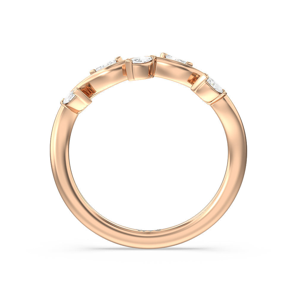 Slender Vine Six Prong Solitaire Diamond Wedding Band (E+ VS+) with 18KT Rose Gold Cut Diamond in 14KT Rose Gold view 2
