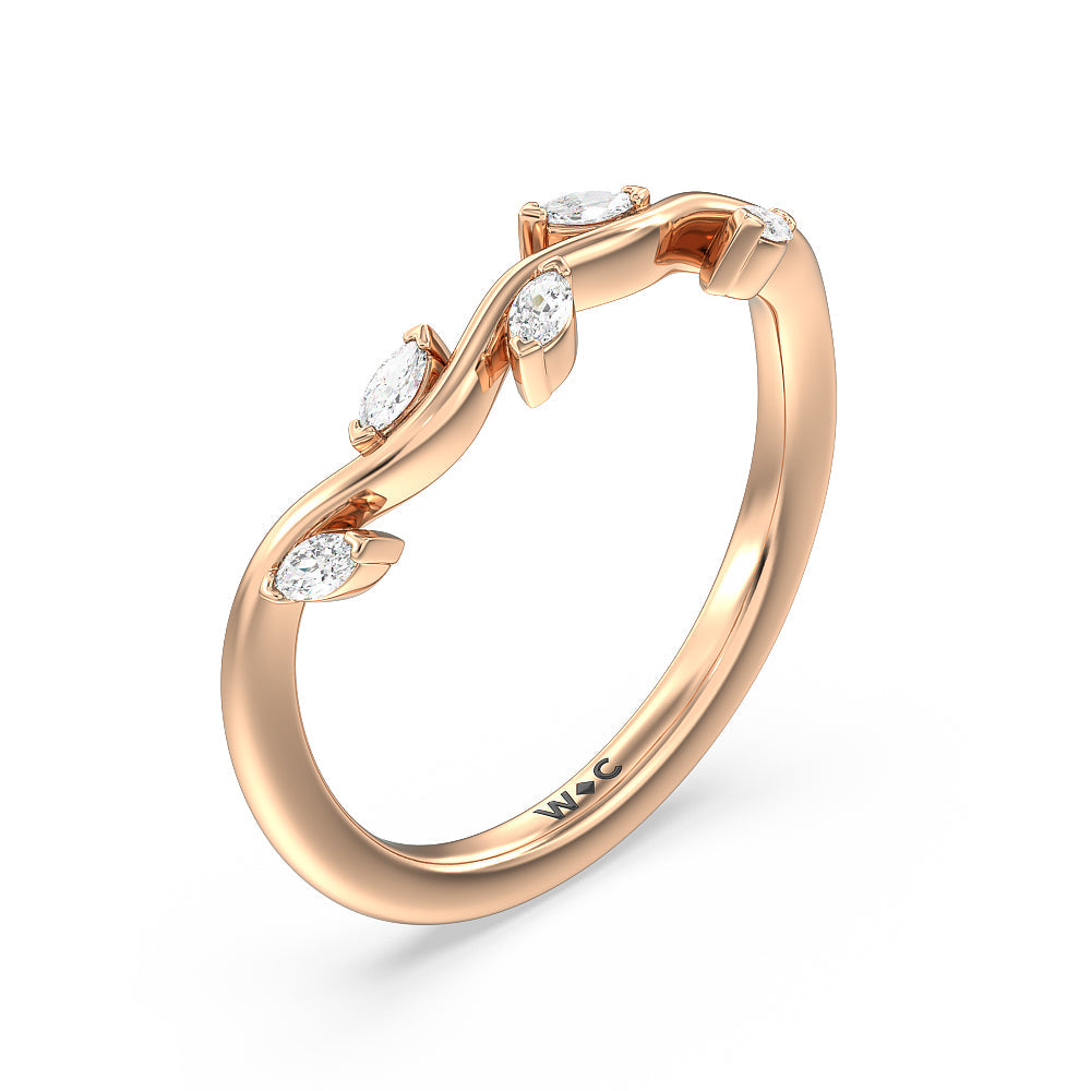 Slender Vine Six Prong Solitaire Diamond Wedding Band (E+ VS+) with 18KT Rose Gold Cut Diamond in 14KT Rose Gold view 4
