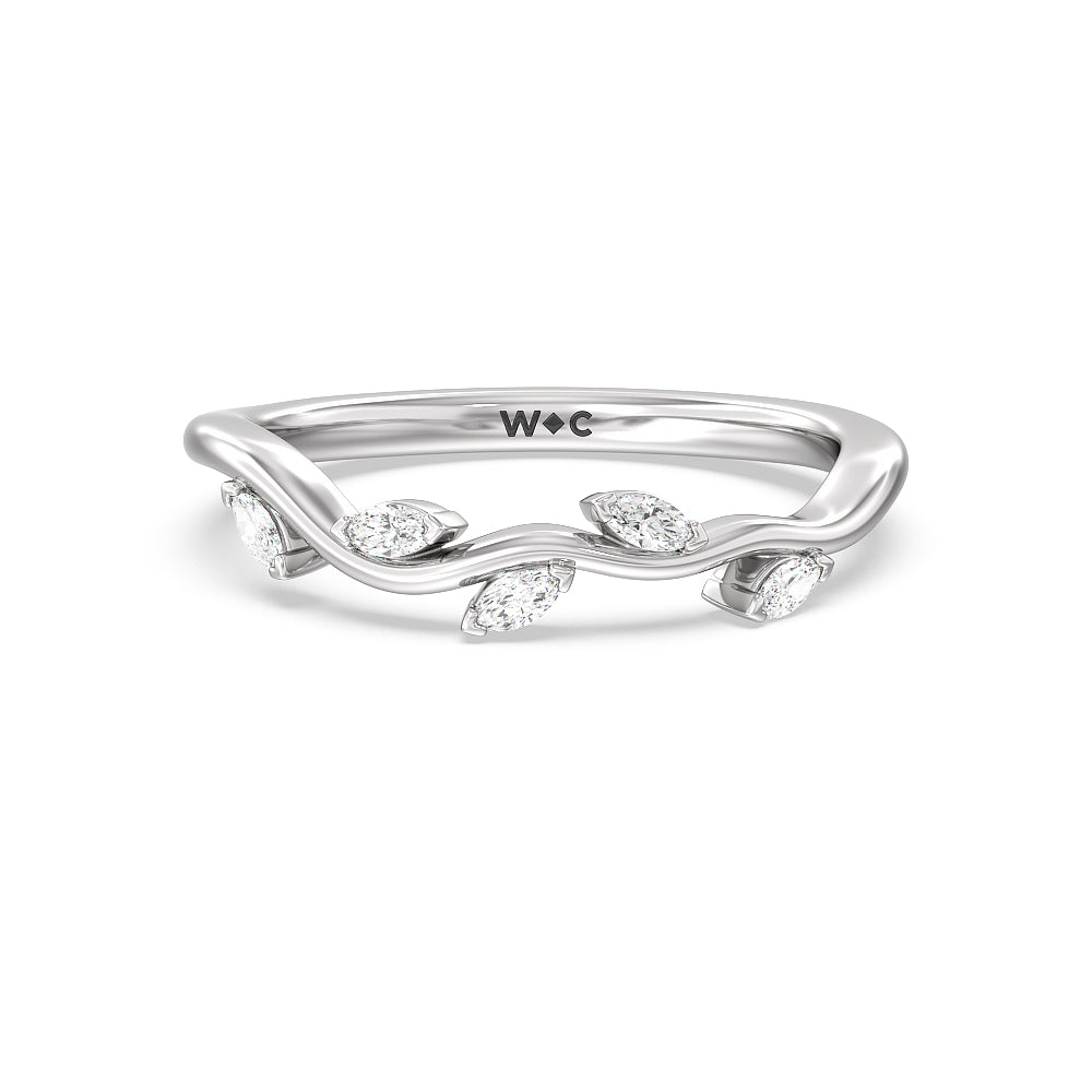Slender Vine Six Prong Solitaire Diamond Wedding Band (E+ VS+) with Platinum Cut Diamond in 14KT Platinum view 1
