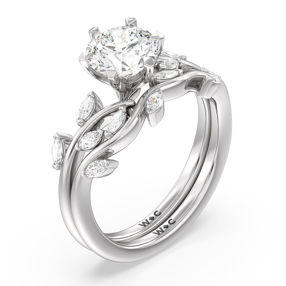 Slender Vine Six Prong Solitaire Diamond Wedding Band (E+ VS+) with Platinum Cut Diamond in 14KT Platinum view 3
