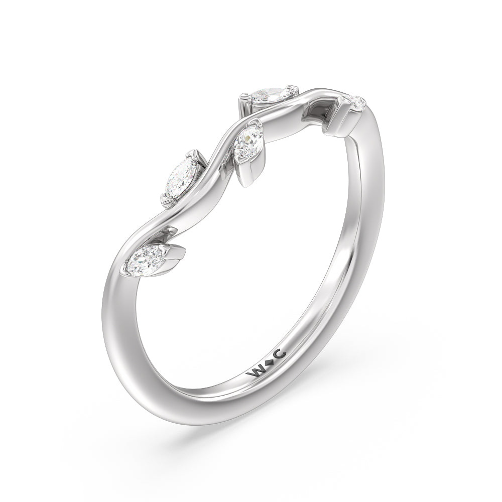 Slender Vine Six Prong Solitaire Diamond Wedding Band (E+ VS+) with Platinum Cut Diamond in 14KT Platinum view 4
