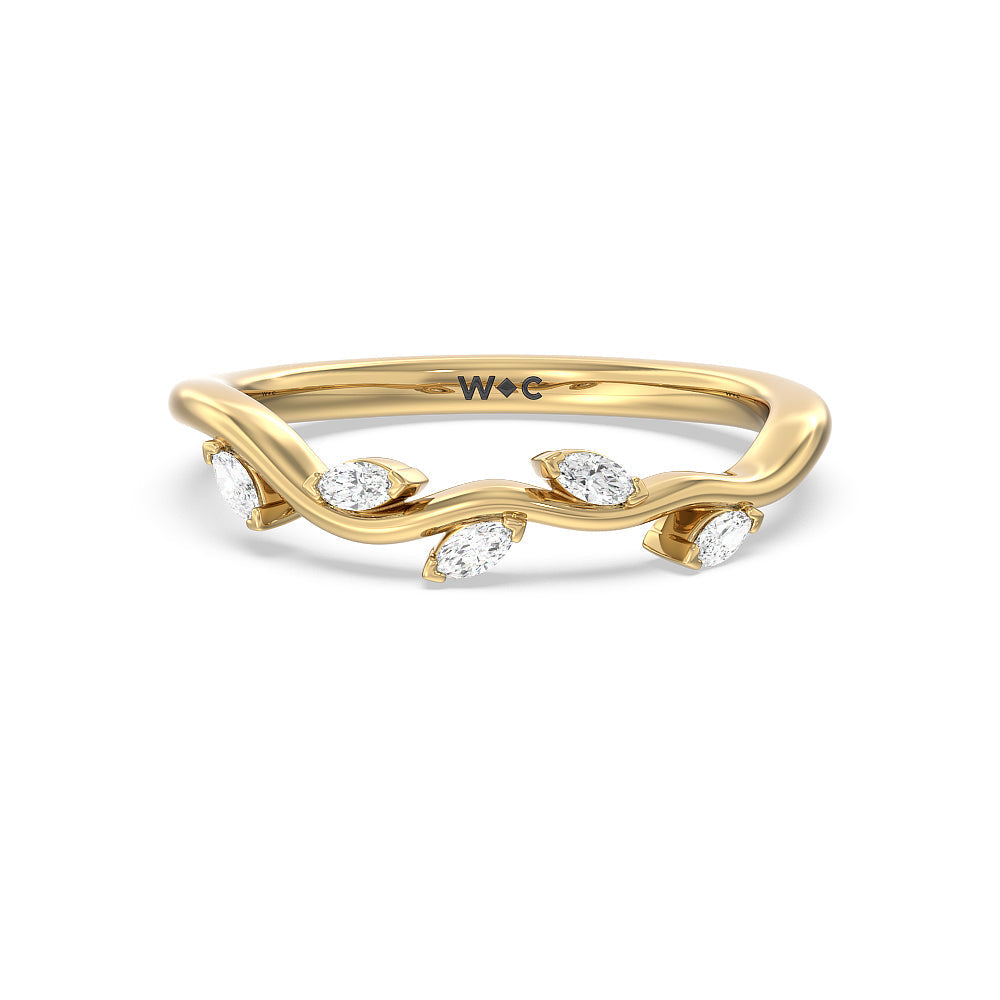 Slender Vine Six Prong Solitaire Diamond Wedding Band (E+ VS+) with 18KT Yellow Gold Cut Diamond in 14KT Yellow Gold view 1
