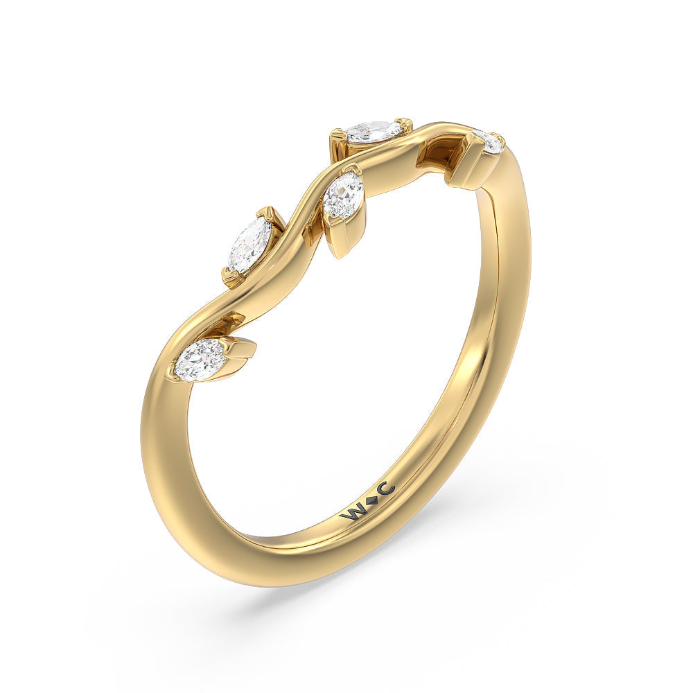 Slender Vine Six Prong Solitaire Diamond Wedding Band (E+ VS+) with 18KT Yellow Gold Cut Diamond in 14KT Yellow Gold view 4
