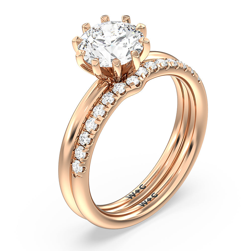 Petite Ten Prong Solitaire Diamond Wedding Band with 18KT Rose Gold Cut Diamond in 14KT Rose Gold view 3
