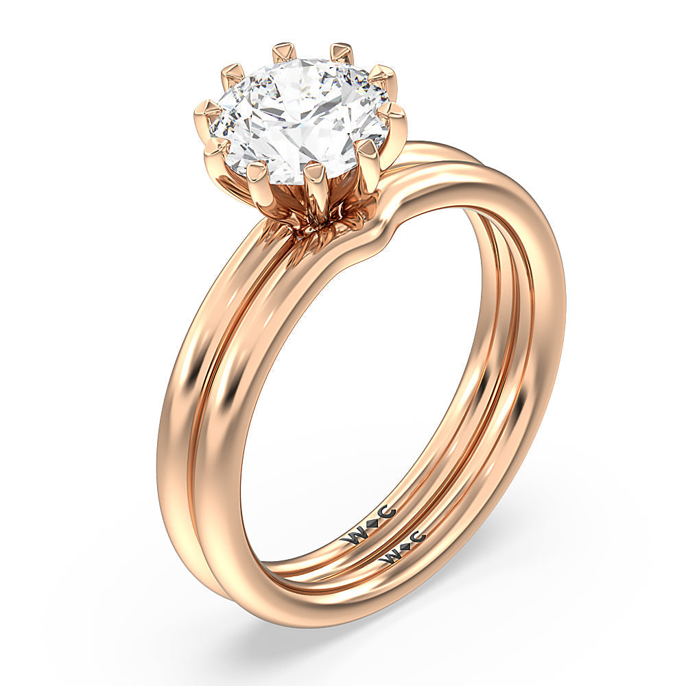 Petite Ten Prong Solitaire Wedding Band with 18KT Rose Gold Cut Diamond in 14KT Rose Gold view 3
