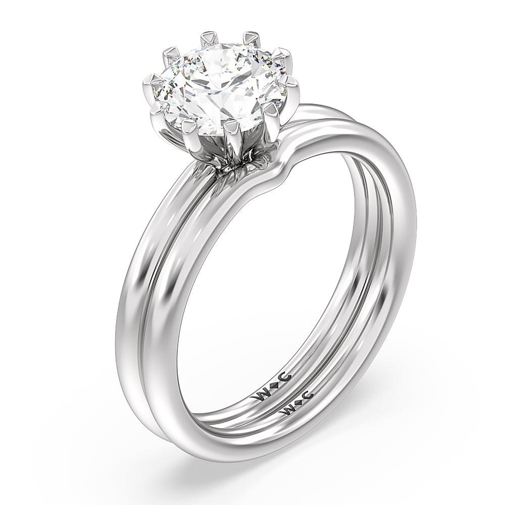 Petite Ten Prong Solitaire Wedding Band with Platinum Cut Diamond in 14KT Platinum view 3
