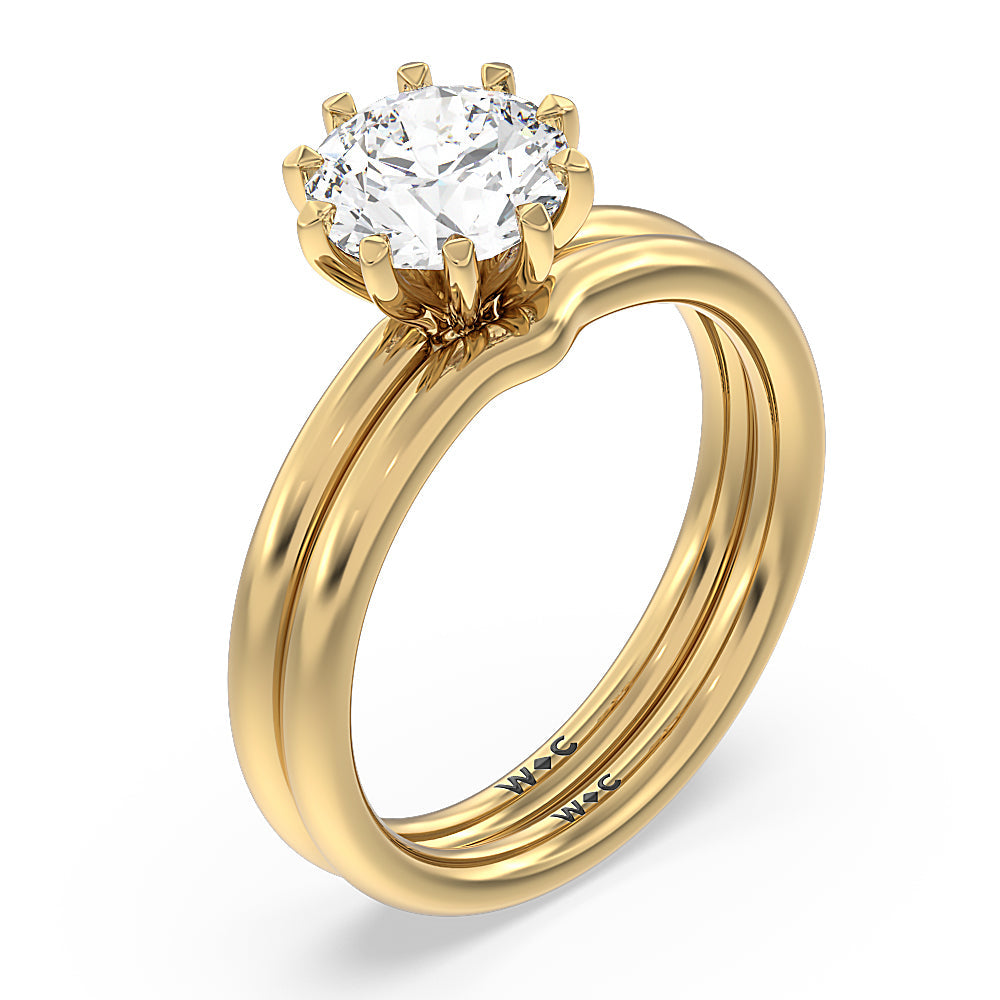 Petite Ten Prong Solitaire Wedding Band with 18KT Yellow Gold Cut Diamond in 14KT Yellow Gold view 3
