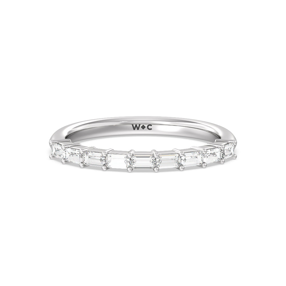 Petite Baguette Studded Diamond Wedding Band with Platinum Cut Diamond in 14KT Platinum view 1
