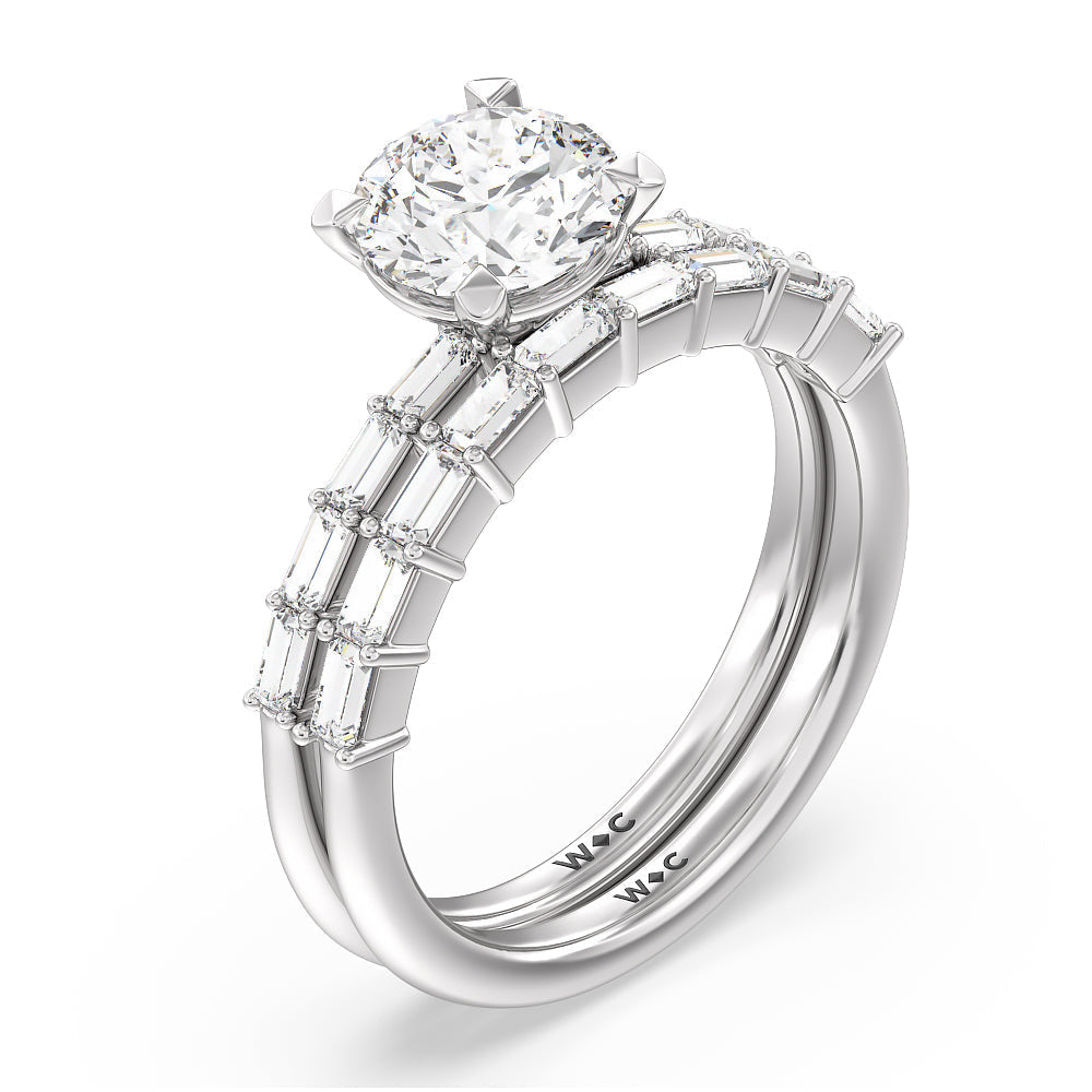 Petite Baguette Studded Diamond Wedding Band with Platinum Cut Diamond in 14KT Platinum view 3
