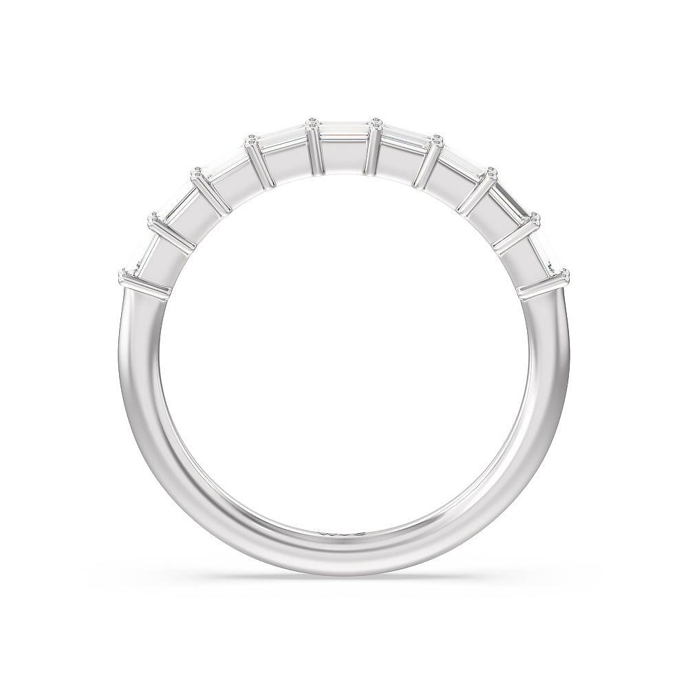 Petite Baguette Studded Diamond Wedding Band with Platinum Cut Diamond in 14KT Platinum view 2
