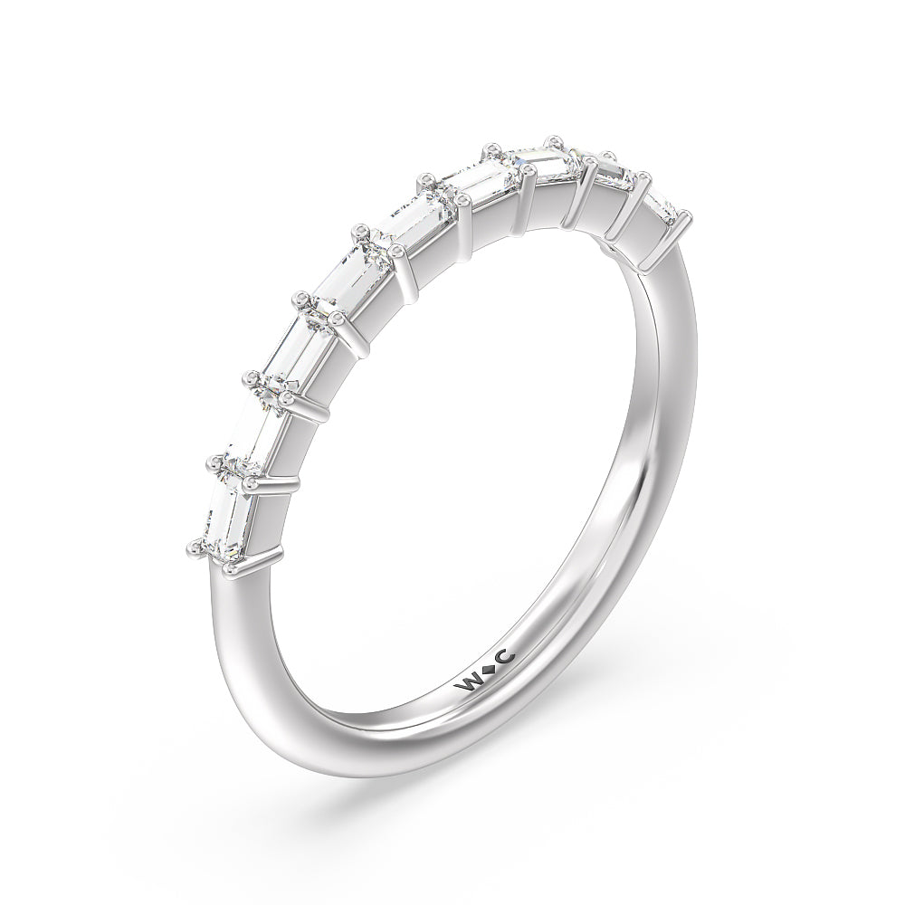 Petite Baguette Studded Diamond Wedding Band with Platinum Cut Diamond in 14KT Platinum view 4
