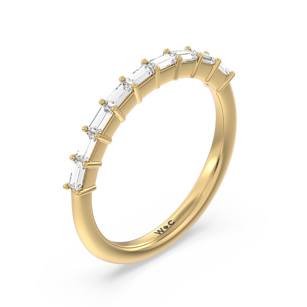 Petite Baguette Studded Diamond Wedding Band with 18KT Yellow Gold Cut Diamond in 14KT Yellow Gold view 4
