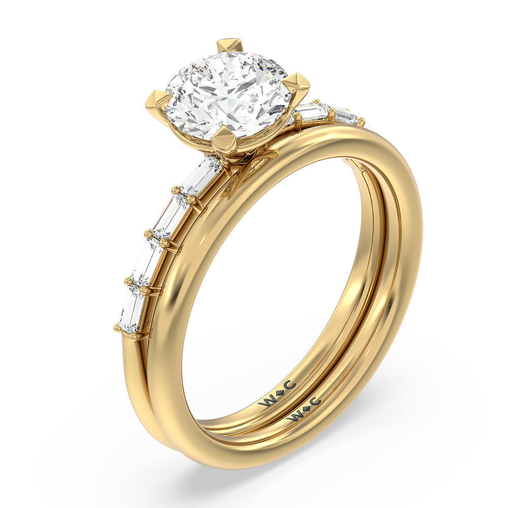 Petite Baguette Studded Wedding Band with 18KT Yellow Gold Cut Diamond in 14KT Yellow Gold view 3
