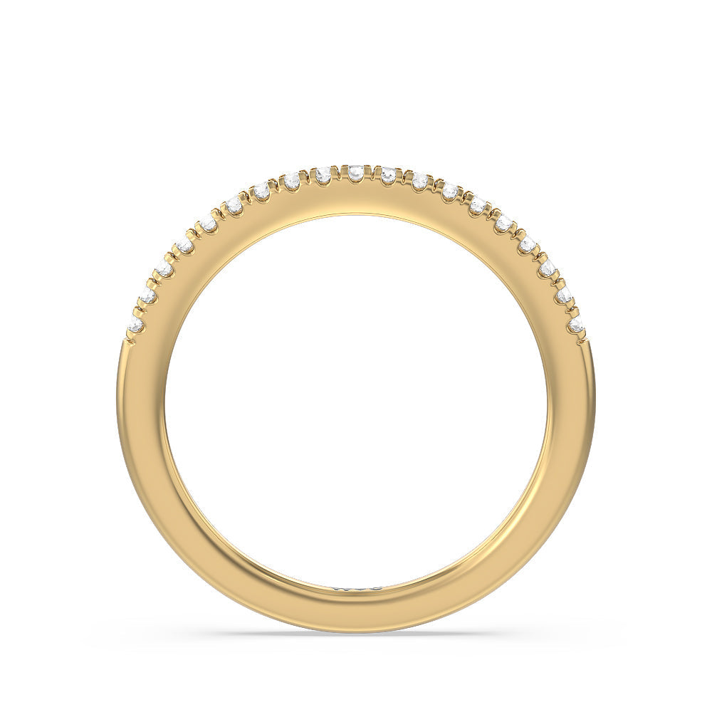 Pave Cathedral Shank East West Solitaire Diamond Wedding Band with 18KT Yellow Gold Cut Diamond in 14KT Yellow Gold view 2
