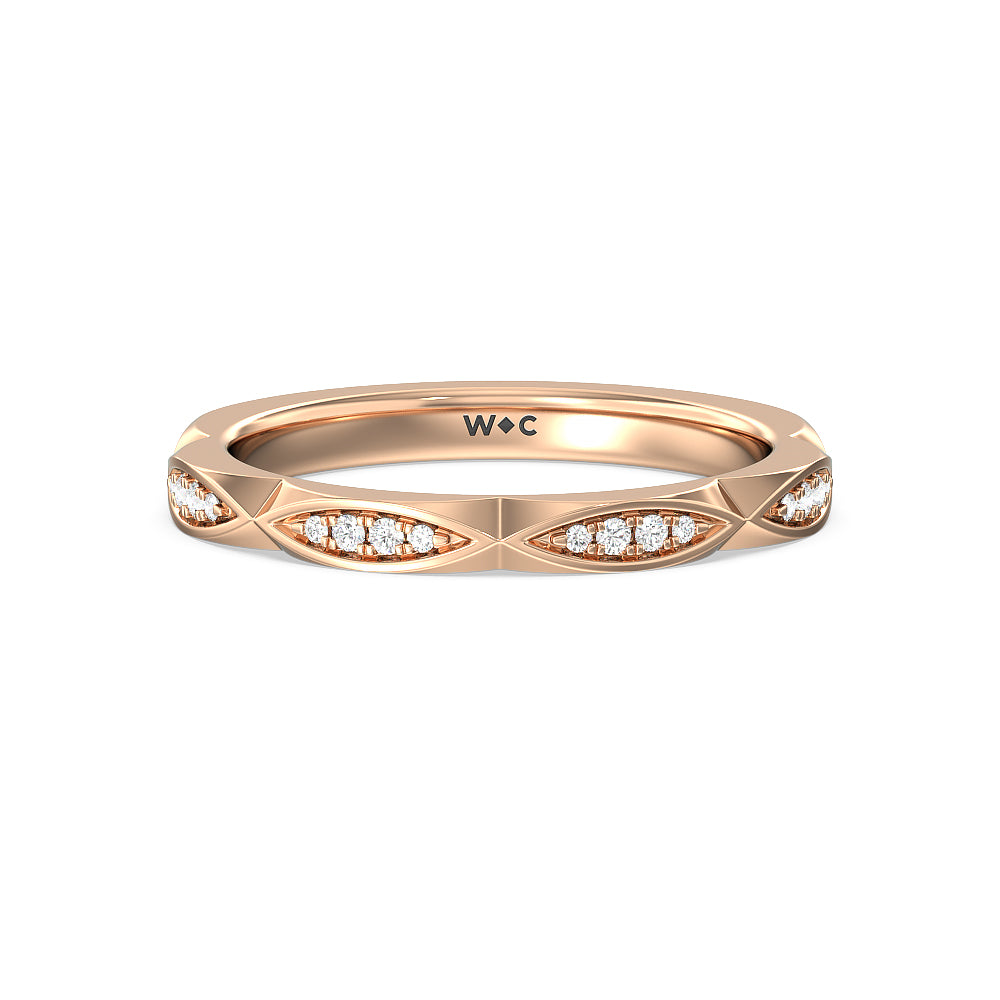 Elegant Faceted Diamond Shank Solitaire Diamond Wedding Band with 18KT Rose Gold Cut Diamond in 14KT Rose Gold view 1
