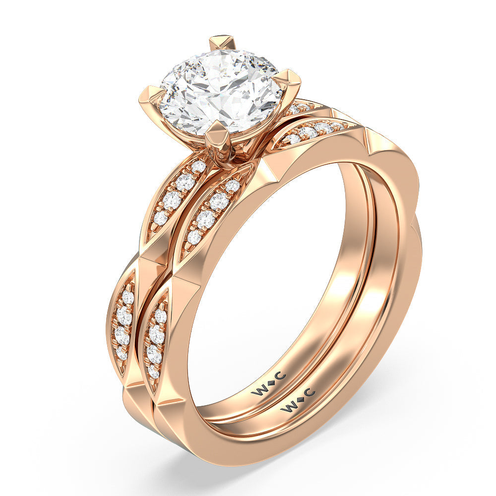 Elegant Faceted Diamond Shank Solitaire Diamond Wedding Band with 18KT Rose Gold Cut Diamond in 14KT Rose Gold view 3
