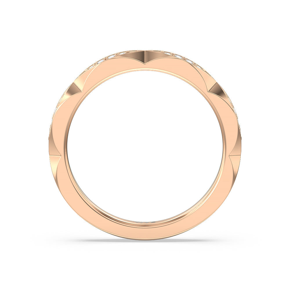 Elegant Faceted Diamond Shank Solitaire Diamond Wedding Band with 18KT Rose Gold Cut Diamond in 14KT Rose Gold view 2
