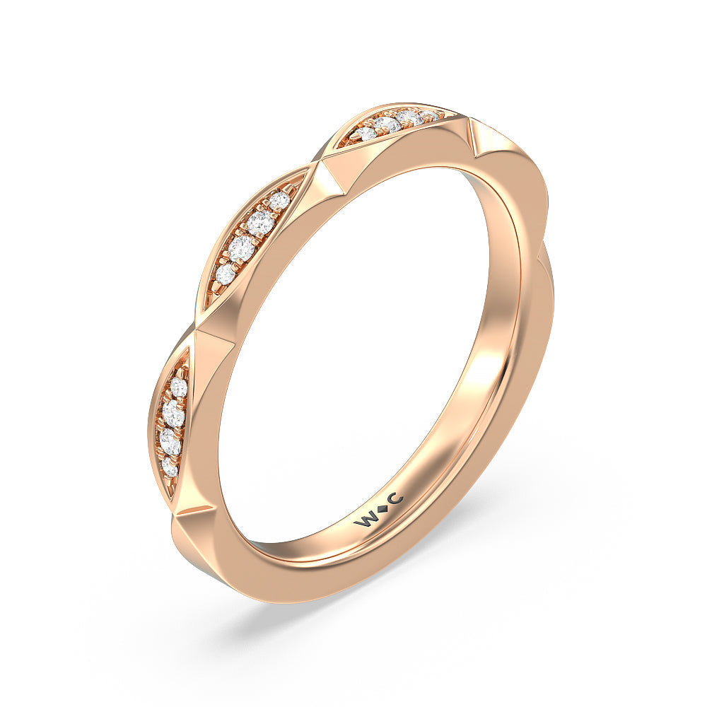 Elegant Faceted Diamond Shank Solitaire Diamond Wedding Band with 18KT Rose Gold Cut Diamond in 14KT Rose Gold view 4

