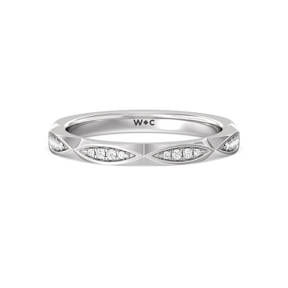 Elegant Faceted Diamond Shank Solitaire Diamond Wedding Band with Platinum Cut Diamond in 14KT Platinum view 1
