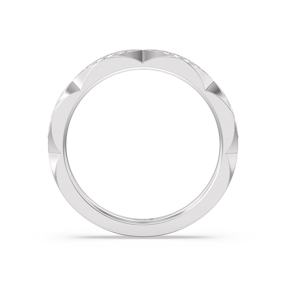 Elegant Faceted Diamond Shank Solitaire Diamond Wedding Band with Platinum Cut Diamond in 14KT Platinum view 2
