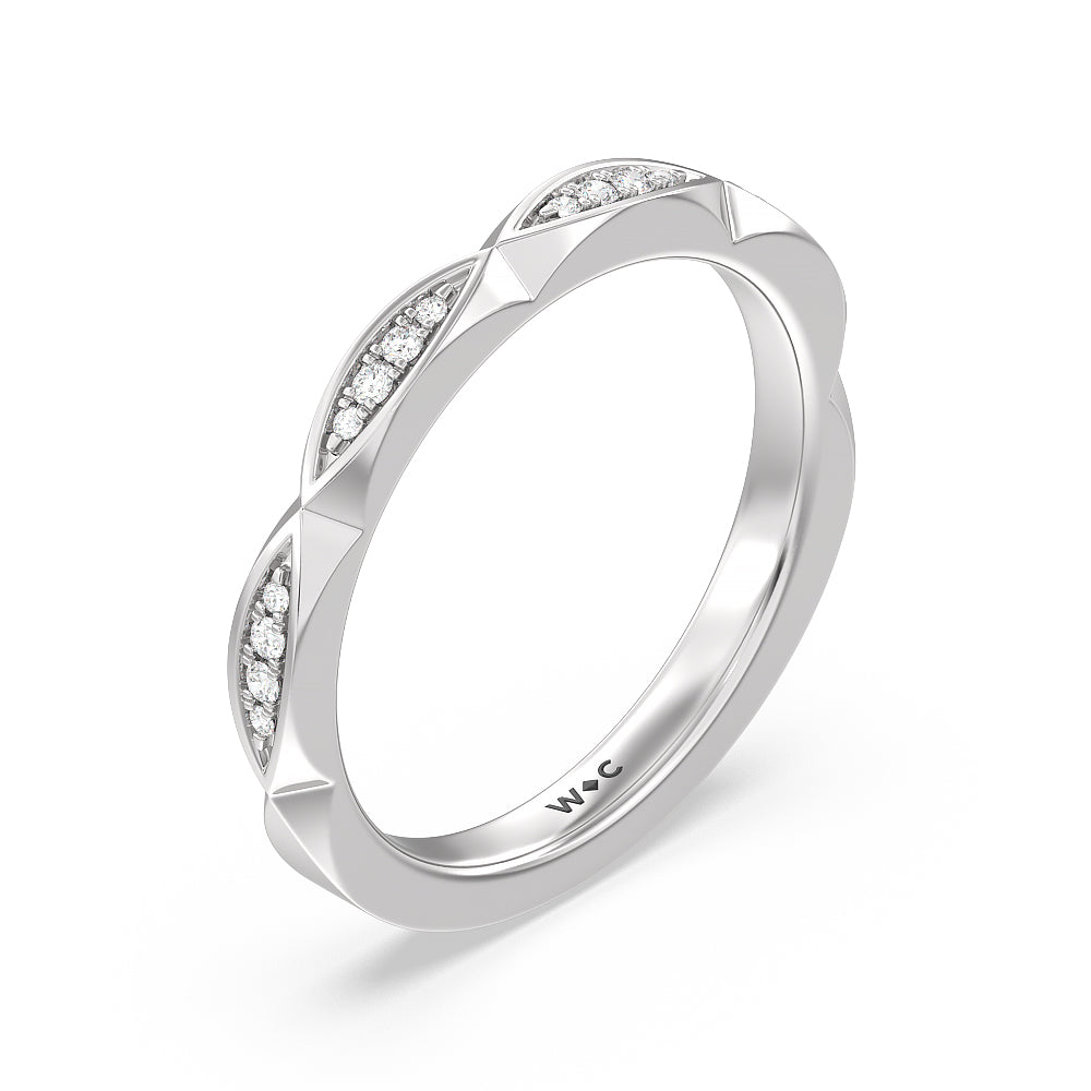 Elegant Faceted Diamond Shank Solitaire Diamond Wedding Band with Platinum Cut Diamond in 14KT Platinum view 4
