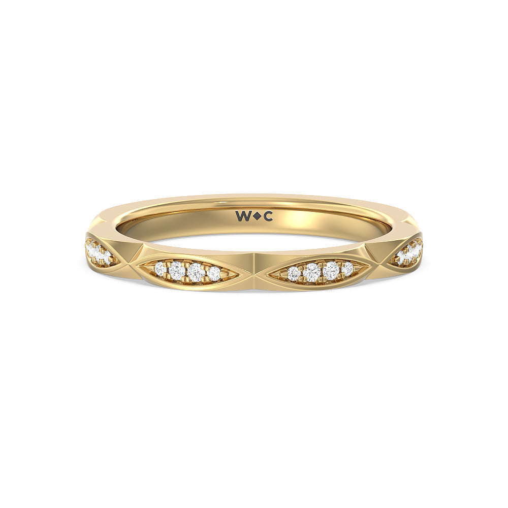Elegant Faceted Diamond Shank Solitaire Diamond Wedding Band with 18KT Yellow Gold Cut Diamond in 14KT Yellow Gold view 1
