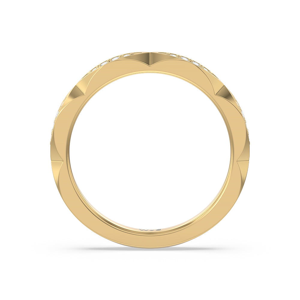 Elegant Faceted Diamond Shank Solitaire Diamond Wedding Band with 18KT Yellow Gold Cut Diamond in 14KT Yellow Gold view 2
