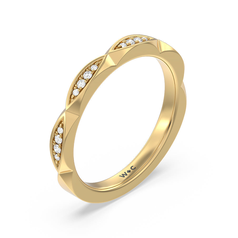 Elegant Faceted Diamond Shank Solitaire Diamond Wedding Band with 18KT Yellow Gold Cut Diamond in 14KT Yellow Gold view 4
