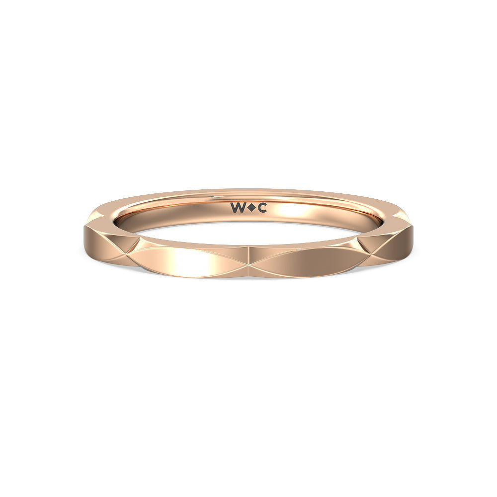 Elegant Faceted Diamond Shank Solitaire Wedding Band with 18KT Rose Gold Cut Diamond in 14KT Rose Gold view 1
