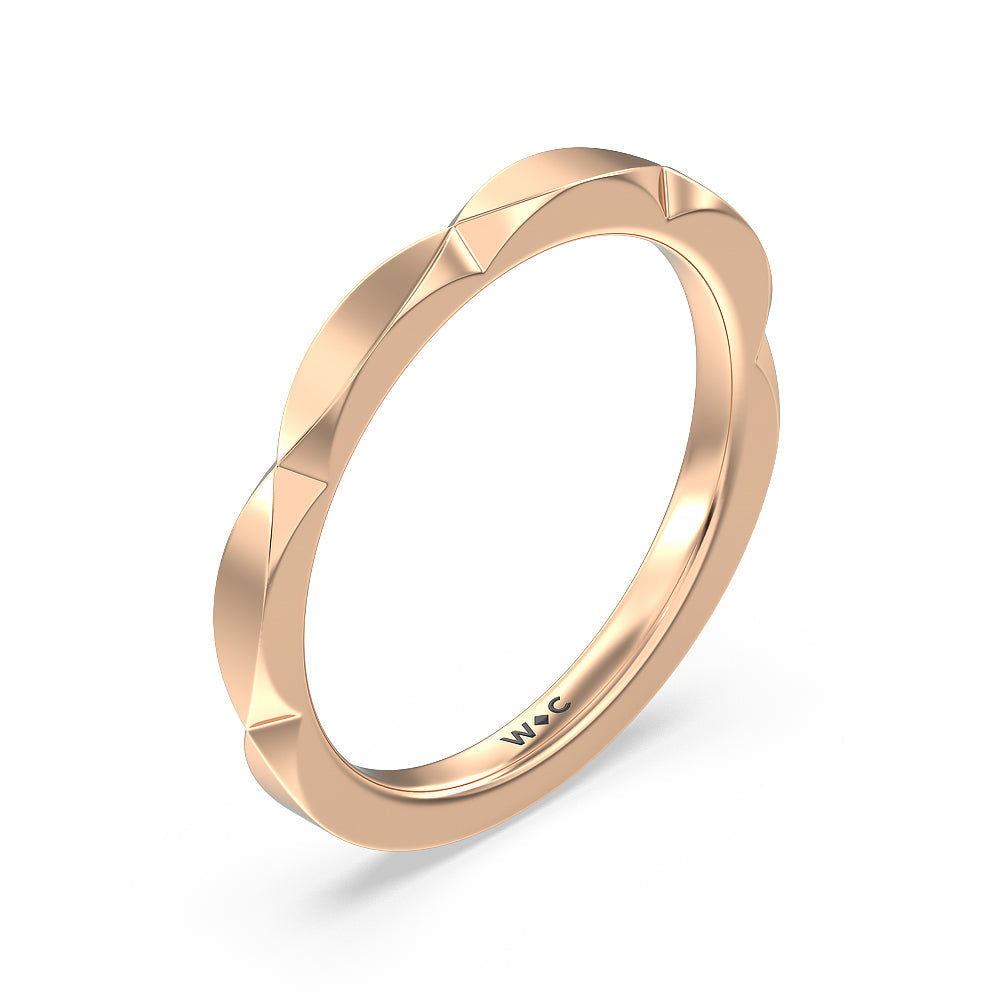 Elegant Faceted Diamond Shank Solitaire Wedding Band with 18KT Rose Gold Cut Diamond in 14KT Rose Gold view 4
