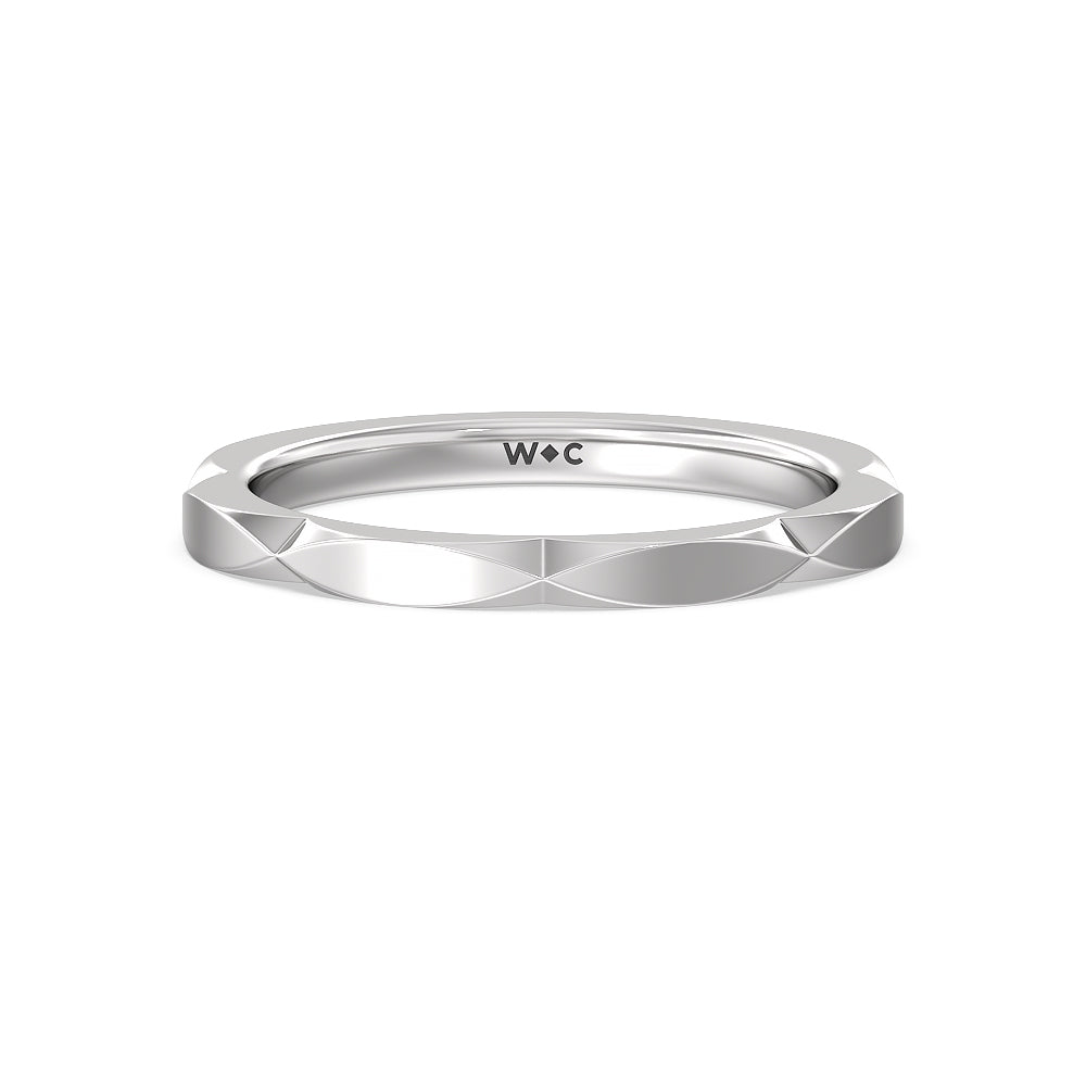 Elegant Faceted Diamond Shank Solitaire Wedding Band with Platinum Cut Diamond in 14KT Platinum view 1
