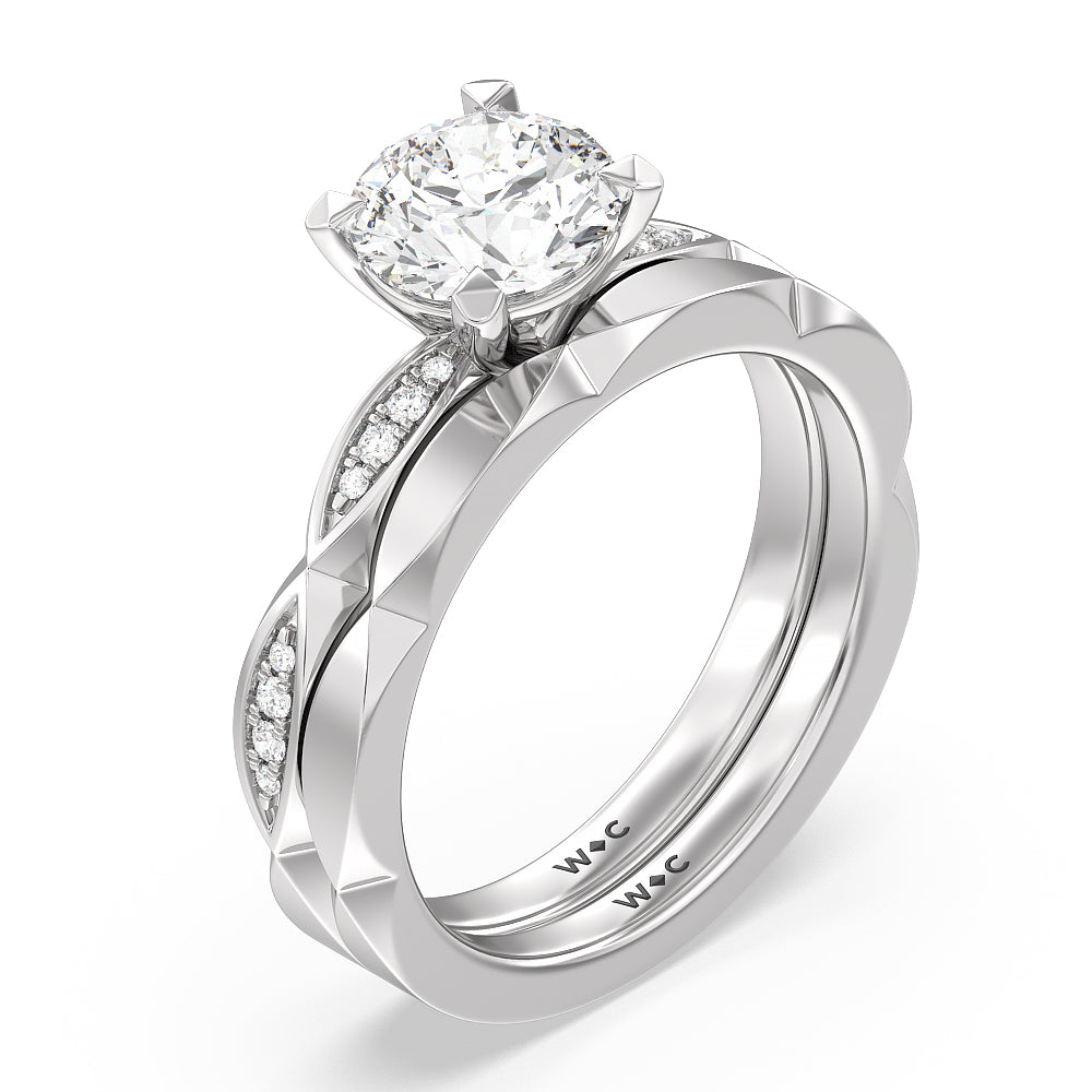 Elegant Faceted Diamond Shank Solitaire Wedding Band with Platinum Cut Diamond in 14KT Platinum view 3
