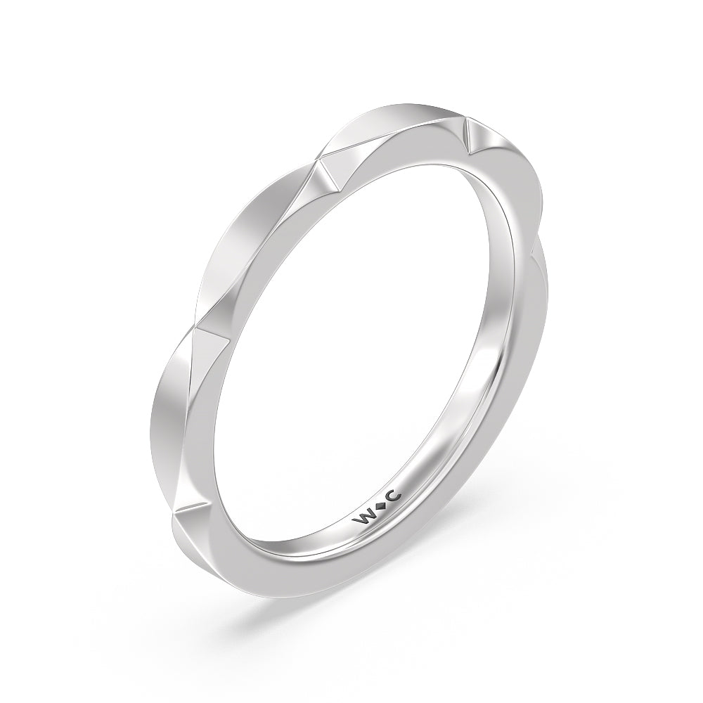 Elegant Faceted Diamond Shank Solitaire Wedding Band with Platinum Cut Diamond in 14KT Platinum view 4
