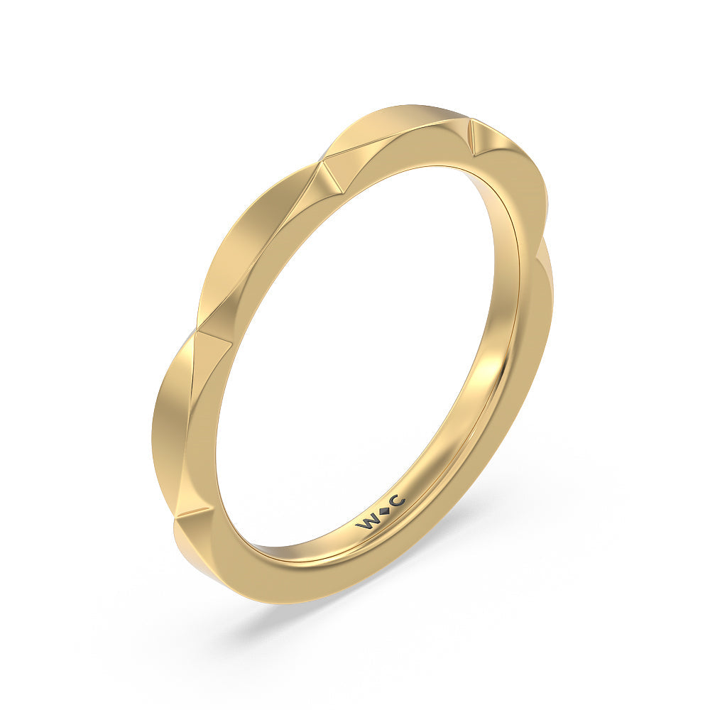 Elegant Faceted Diamond Shank Solitaire Wedding Band with 18KT Yellow Gold Cut Diamond in 14KT Yellow Gold view 4
