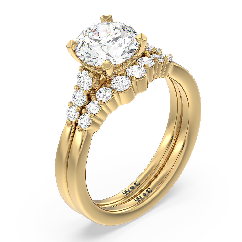 Tapered Classic Diamond Wedding Band with 18KT Yellow Gold Cut Diamond in 14KT Yellow Gold view 3
