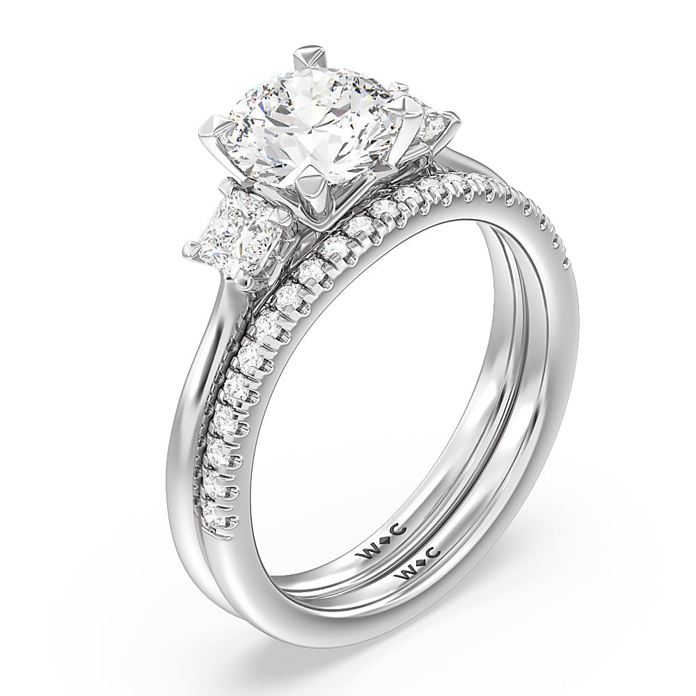 Three Stone Kite Gallery Classic Diamond Wedding Band with Platinum Cut Diamond in 14KT Platinum view 3
