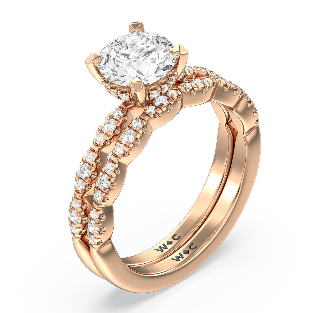 Modern East West Hidden Halo Solitaire Diamond Wedding Band with 18KT Rose Gold Cut Diamond in 14KT Rose Gold view 3
