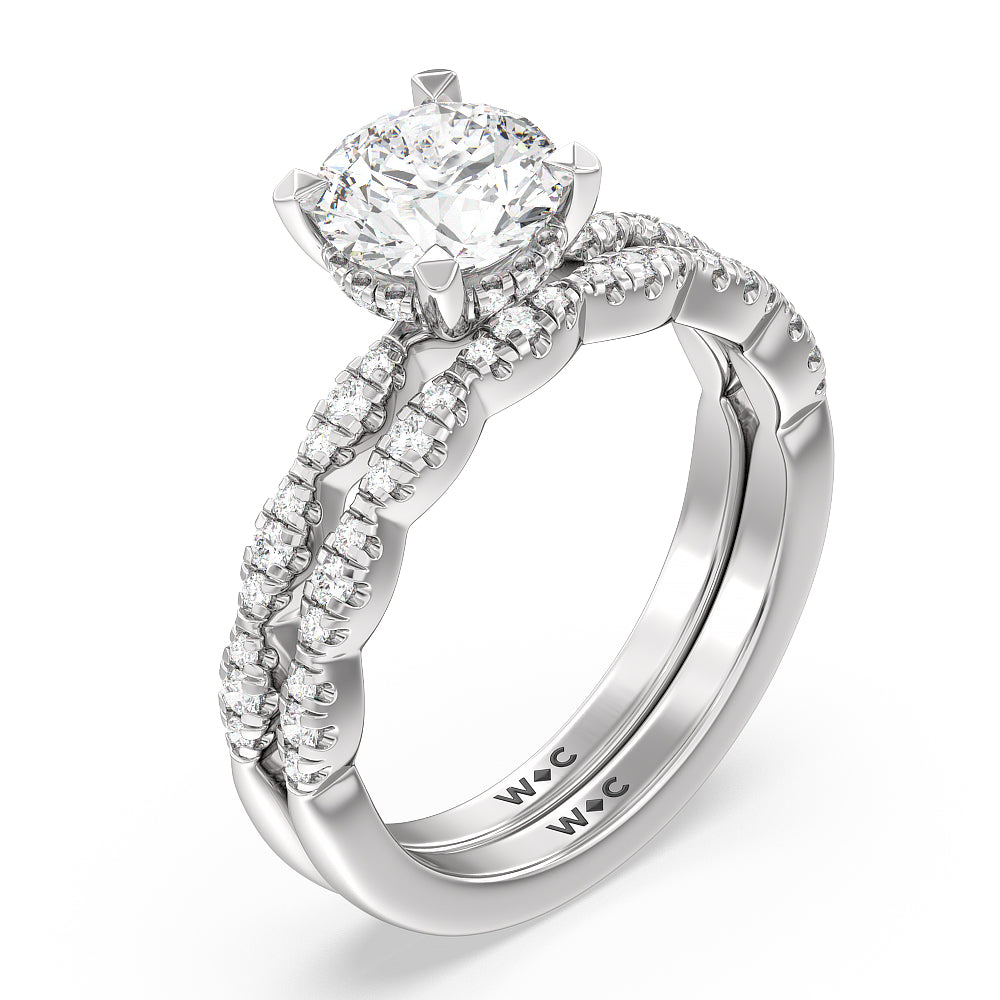 Modern East West Hidden Halo Solitaire Diamond Wedding Band with Platinum Cut Diamond in 14KT Platinum view 3
