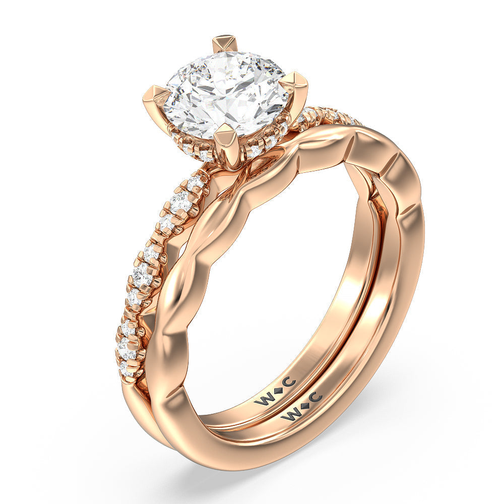 Modern East West Hidden Halo Solitaire Wedding Band with 18KT Rose Gold Cut Diamond in 14KT Rose Gold view 3
