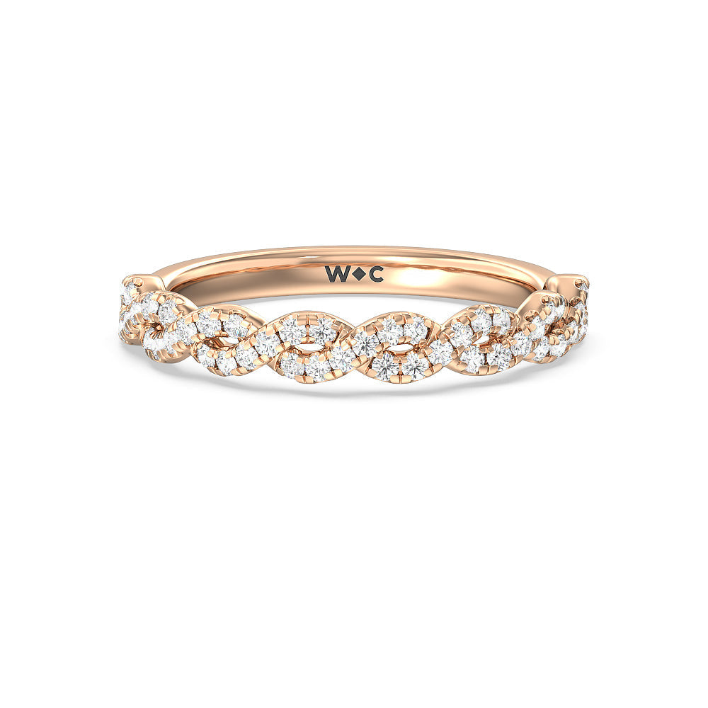 Twist Studded Hidden Accent Solitaire Diamond Wedding Band with 18KT Rose Gold Cut Diamond in 14KT Rose Gold view 1
