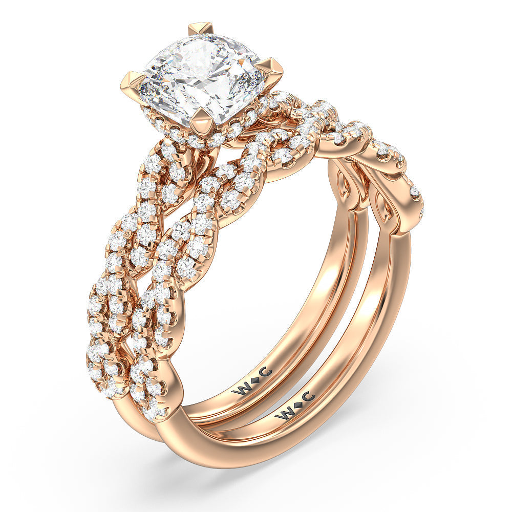 Twist Studded Hidden Accent Solitaire Diamond Wedding Band with 18KT Rose Gold Cut Diamond in 14KT Rose Gold view 3
